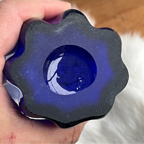 Vintage Cobalt Blue Five Finger Art Glass Stretch Swung Midcentury Modern - Picture 4 of 8
